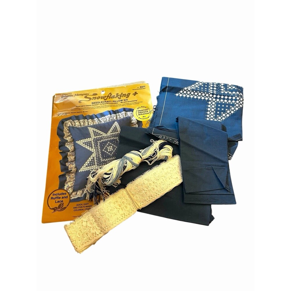 Vtg Embroidery Paragon Snowflaking Plus Stamped Pillow Kit 14" 0494 New Opened